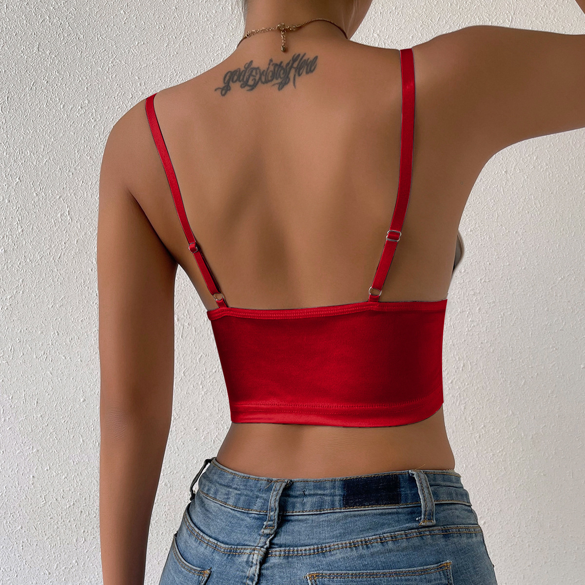 Seductive Solid Color Low-Cut Halter Crop Top with Open Back – Trendy Western Style Bustier Vest for Women