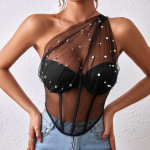 Sexy Mesh Bustier with Steel Boning and Fishbone Waist Shaping Crop Top for Women