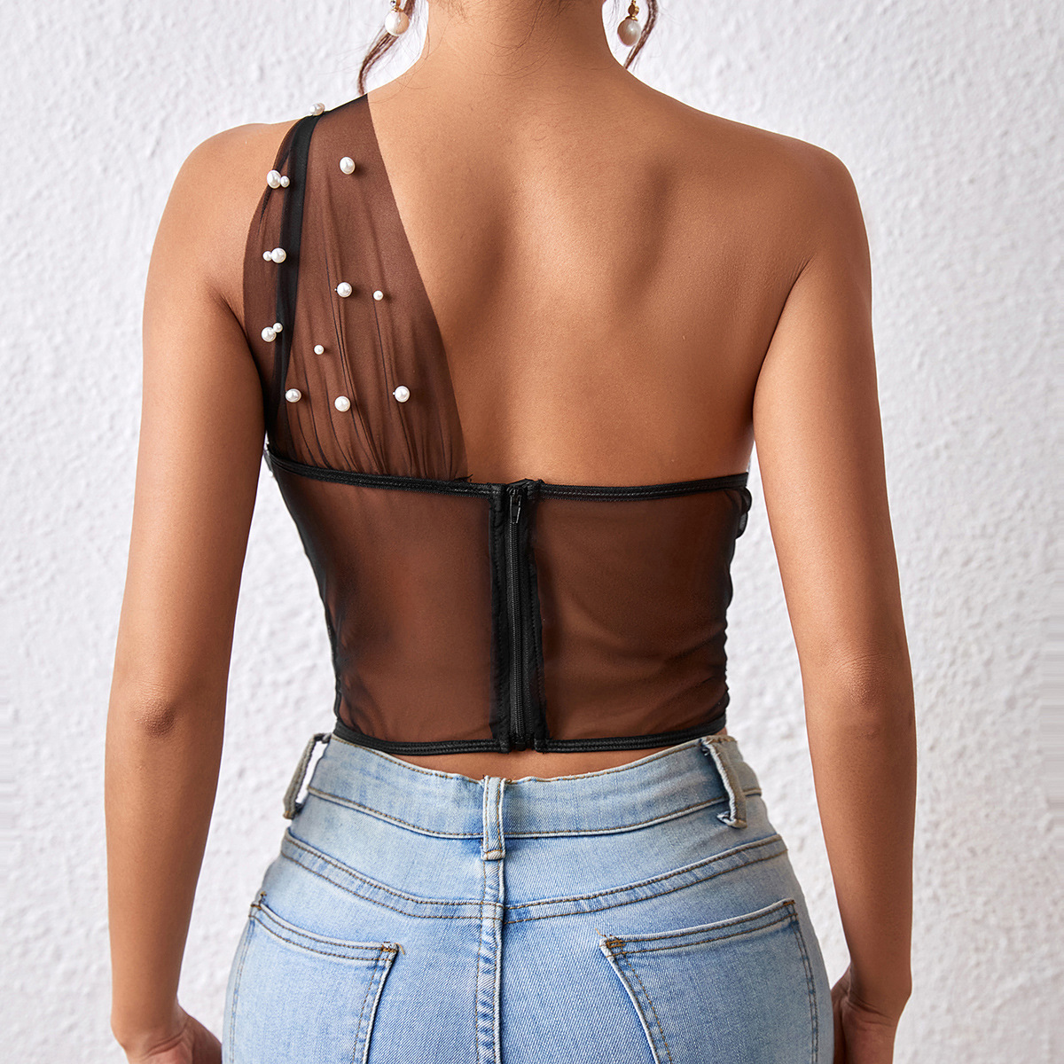 Sexy Mesh Bustier with Steel Boning and Fishbone Waist Shaping Crop Top for Women