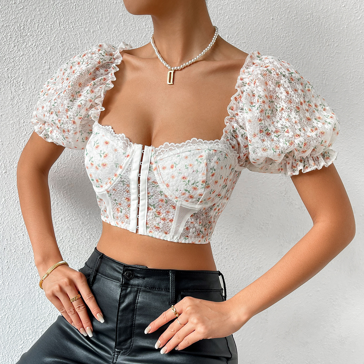 Printed Button-Up Crop Top with Low V-Neck & Open Back for Women – Y2K & Sexy Streetwear Style