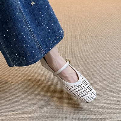 French Crochet Lace-Up Mary Jane Sandals with Ankle Strap and Block Heel for Women 02