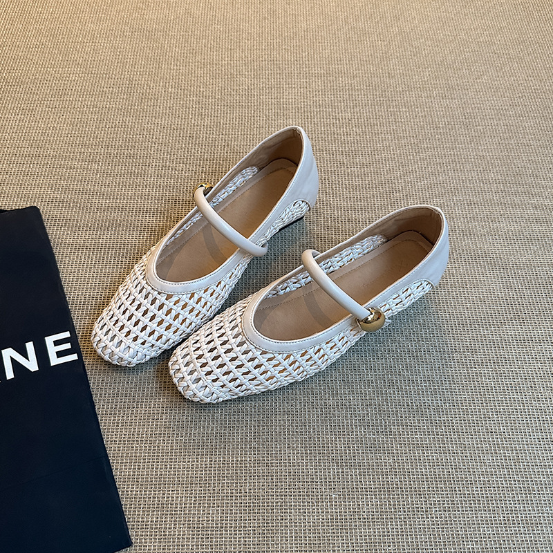 French Crochet Lace-Up Mary Jane Sandals with Ankle Strap and Block Heel for Women