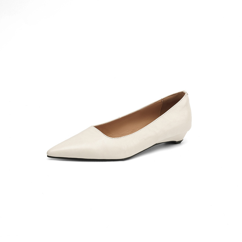Elegant Pointed Toe Low Wedge Loafer in Natural Hand-Touched Lambskin Leather – Spring Office & Date Wear Women’s Shoes