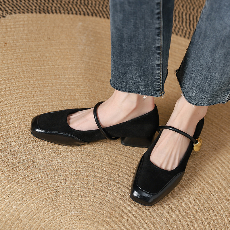 French Style Block Heel Square Toe Mary Jane Flat Sandals with Ankle Strap – Women’s Fairy & Vintage Inspired Shoes