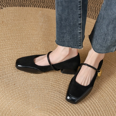 French Style Block Heel Square Toe Mary Jane Flat Sandals with Ankle Strap – Women’s Fairy & Vintage Inspired Shoes 01