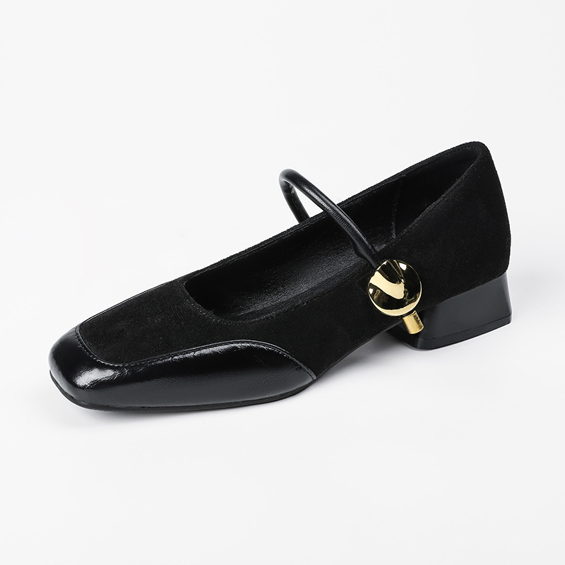 Square Toe Block Mid Heel Genuine Leather Ankle Strap Soft Sole Loafer – Women’s Autumn Fashion Shoes