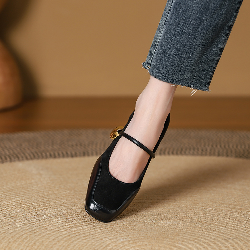 Square Toe Block Mid Heel Genuine Leather Ankle Strap Soft Sole Loafer – Women’s Autumn Fashion Shoes