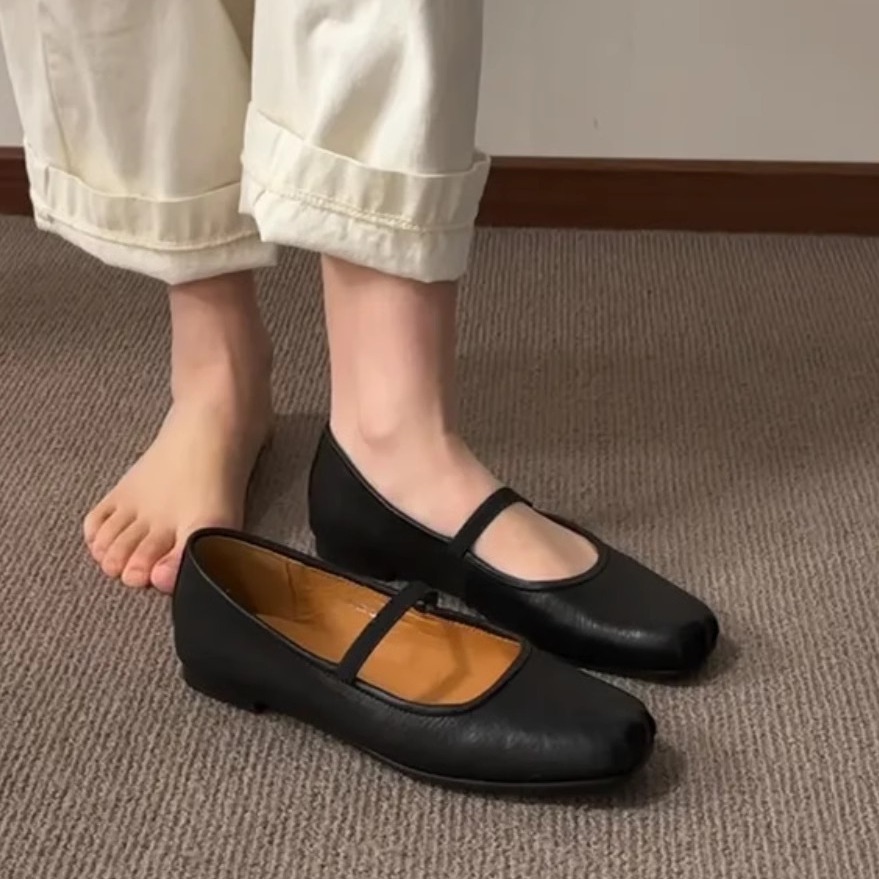 Genuine Leather French Style Mary Jane Flat Loafer – Vintage Inspired Women’s Shoes