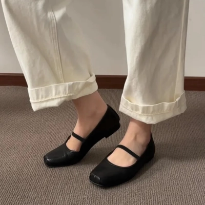 Genuine Leather French Style Mary Jane Flat Loafer – Vintage Inspired Women’s Shoes 01