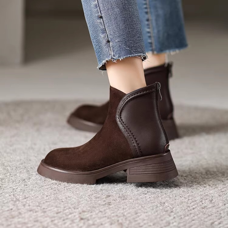 British Style Genuine Suede Leather Martin Boots for Women – Block Heel & Mid Heel Options 2025 Autumn Winter New Arrival