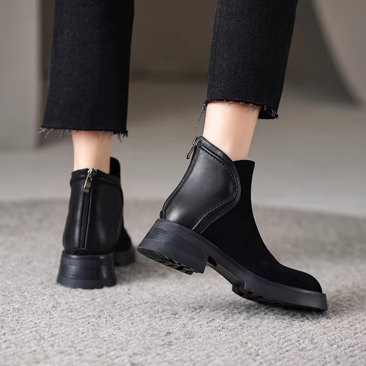 British Style Genuine Suede Leather Martin Boots for Women – Block Heel & Mid Heel Options 2025 Autumn Winter New Arrival