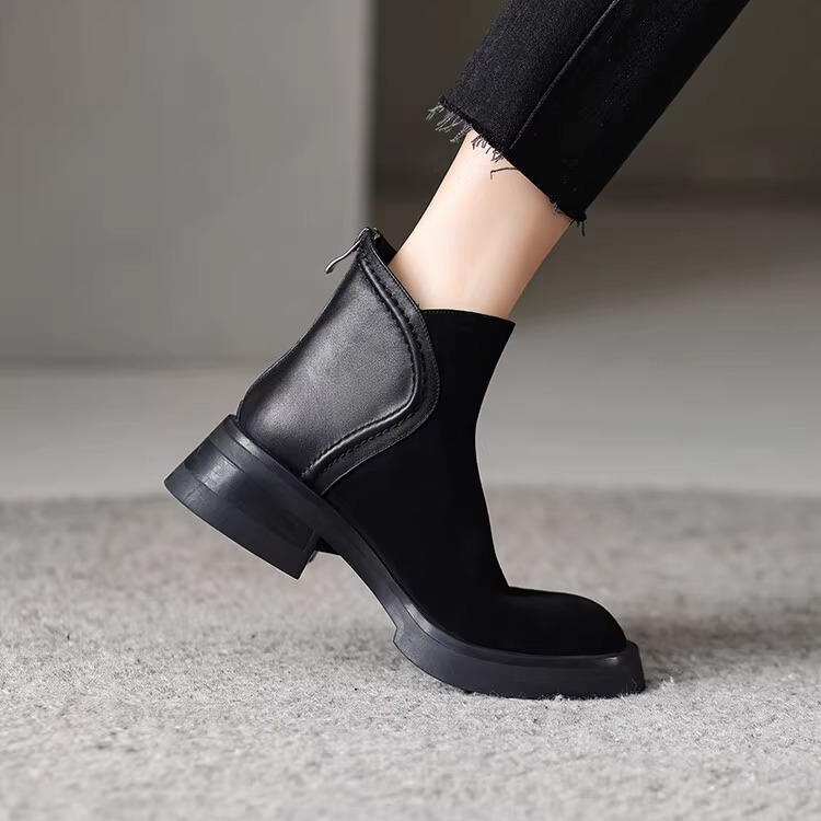 British Style Genuine Suede Leather Martin Boots for Women – Block Heel & Mid Heel Options 2025 Autumn Winter New Arrival