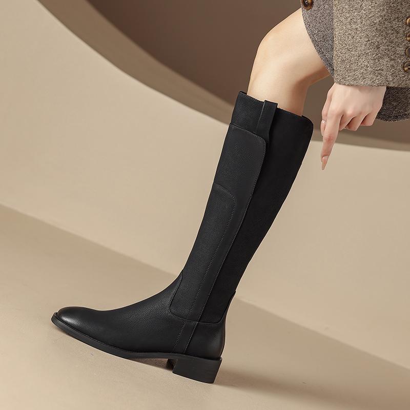 Full Genuine Leather Flat Tall Boots for Women – Brown Caramel Color Riding Style Knee High Boots (Not Over Knee) 2025 Autumn Winter New Arrival