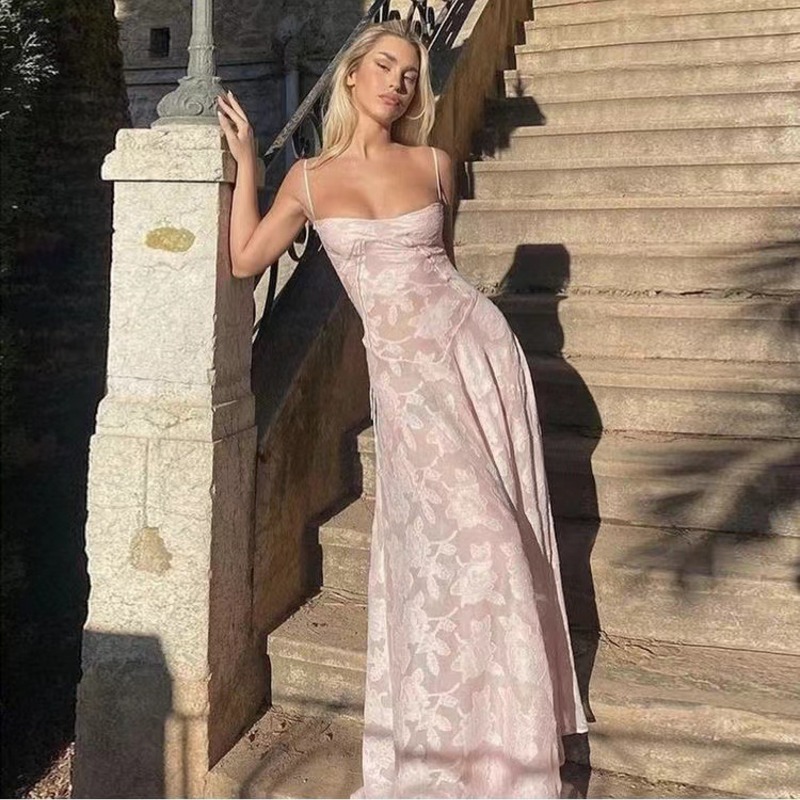 Sexy Sheer Beach Resort Fit-and-Flare Dress with Floral Print – Women’s Summer Party Dress 2025 New Arrival