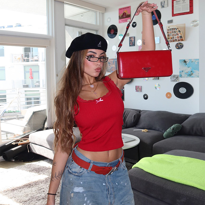 Square Neck Lace Trim Sleeveless Crop Top – Sweet & Seductive Red Blouse