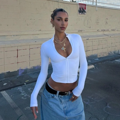 Long Sleeve Half Turtleneck Zipper Cardigan Crop Top – Sexy Slim Fit Girlie Tee for Women 2025 Winter New Arrival 01