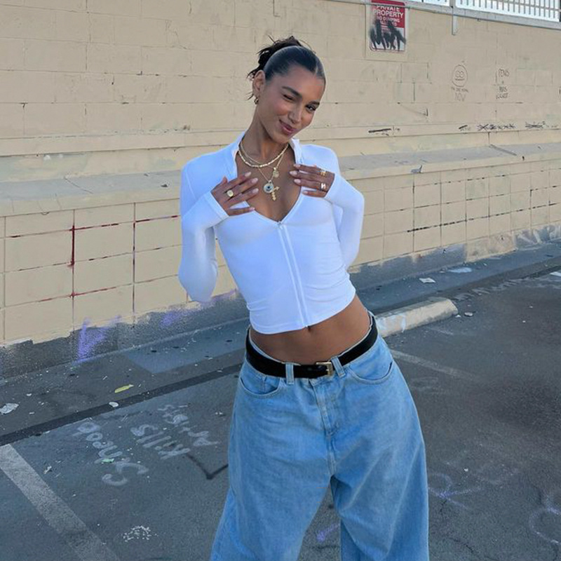 Long Sleeve Half Turtleneck Zipper Cardigan Crop Top – Sexy Slim Fit Girlie Tee for Women 2025 Winter New Arrival