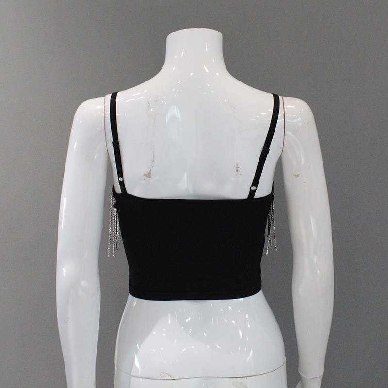 Solid Color Chain & Tassel Halter Crop Top – Sexy Strapless Tube Top