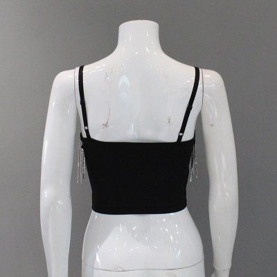 Solid Color Chain & Tassel Halter Crop Top – Sexy Strapless Tube Top 02