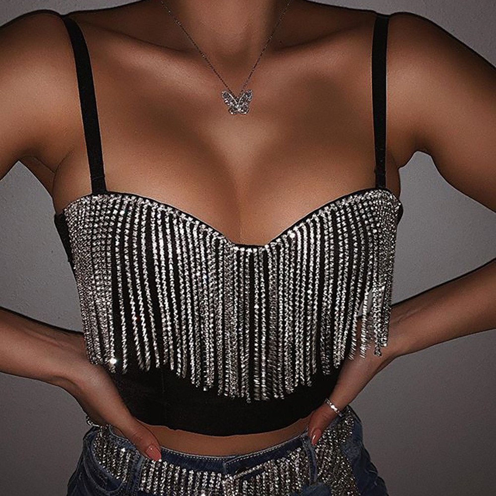 Solid Color Chain & Tassel Halter Crop Top – Sexy Strapless Tube Top