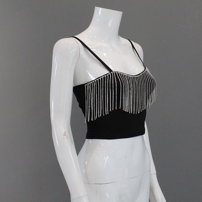 Solid Color Chain & Tassel Halter Crop Top – Sexy Strapless Tube Top