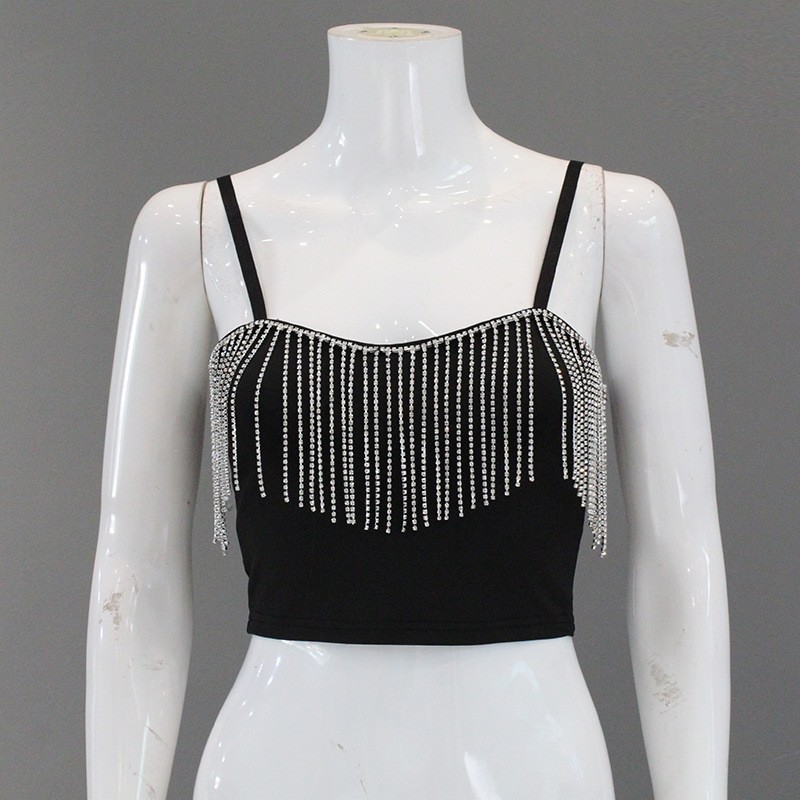 Solid Color Chain & Tassel Halter Crop Top – Sexy Strapless Tube Top