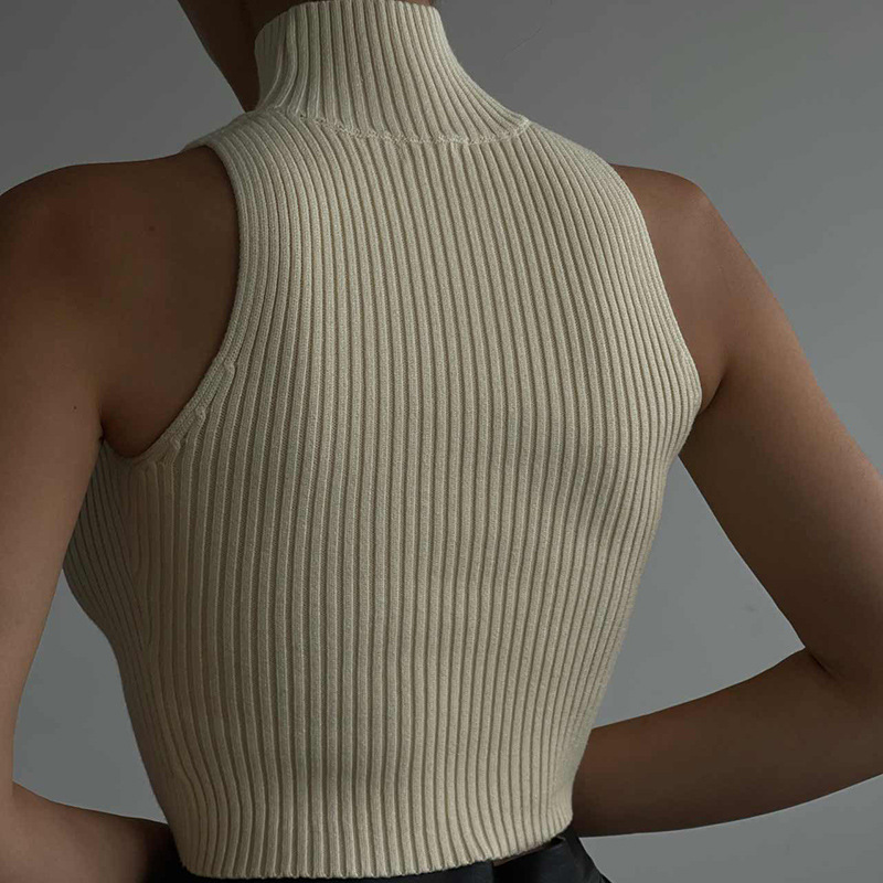 Sexy Sleeveless Crop Knit Top with Chest Cutout & Mock Neck – Edgy & Trendy Tube Top