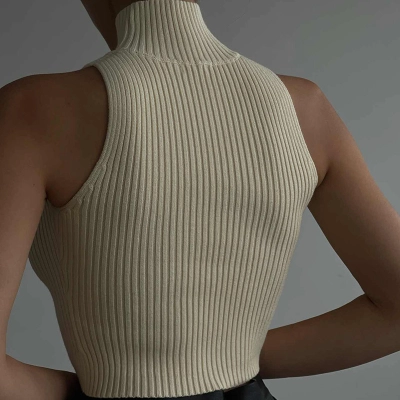 Sexy Sleeveless Crop Knit Top with Chest Cutout & Mock Neck – Edgy & Trendy Tube Top 02