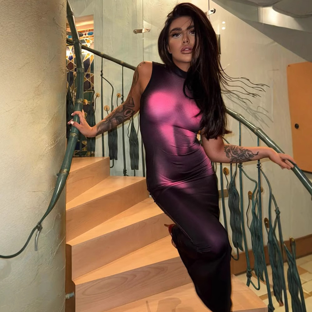 Trendy Cool 3D Print Sleeveless Bodycon Midi Dress – High Stretch Sexy Midi Dress