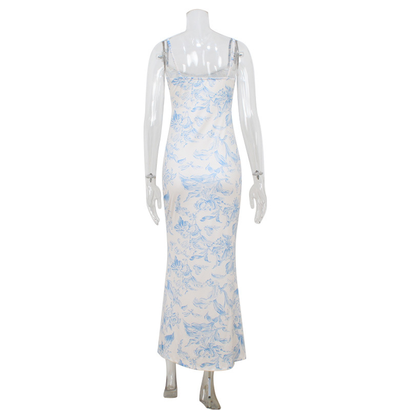 French Vintage Floral Print Strapless Bodycon Midi Dress – Sweet & Elegant Dress