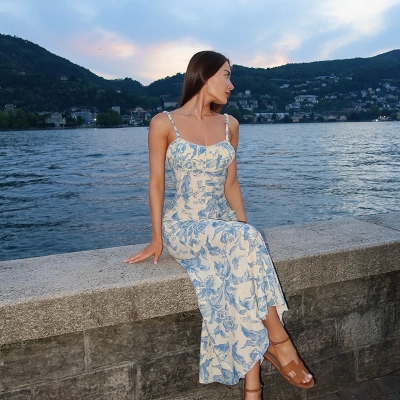 French Vintage Floral Print Strapless Bodycon Midi Dress – Sweet & Elegant Dress 02