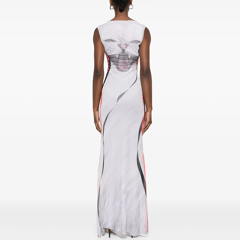 Elegant Round Neck Sleeveless Bodycon Printed Midi Dress – Chic & Stylish Women’s Dress