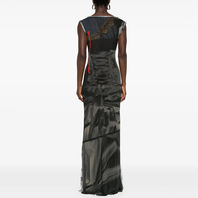 Elegant Round Neck Sleeveless Bodycon Printed Midi Dress – Chic & Stylish Women’s Dress