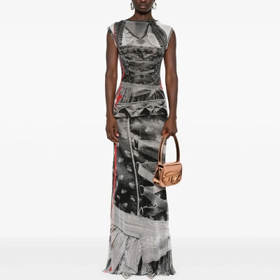 Elegant Round Neck Sleeveless Bodycon Printed Midi Dress – Chic & Stylish Women’s Dress 02