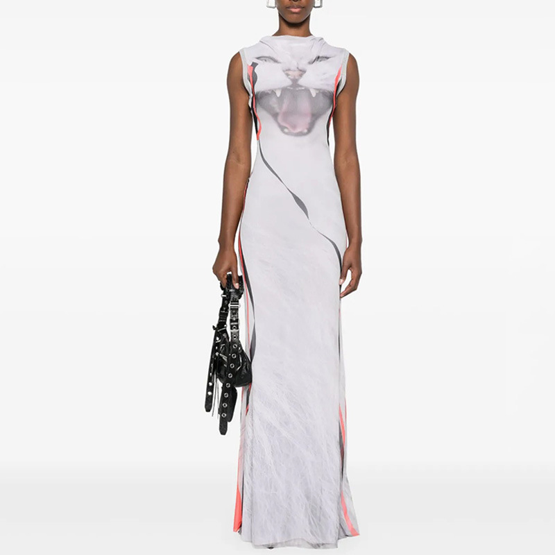 Elegant Round Neck Sleeveless Bodycon Printed Midi Dress – Chic & Stylish Women’s Dress