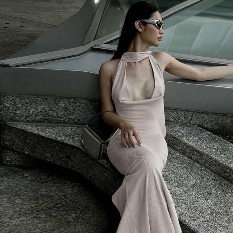 One-Shoulder Draped Neck Elegant Bodycon Midi Dress with Sash & Flirty Sling Strap – Pure Temptation Long Dress 