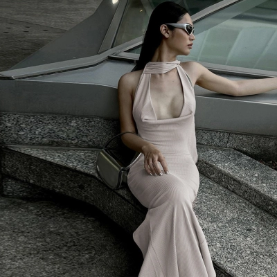 One-Shoulder Draped Neck Elegant Bodycon Midi Dress with Sash & Flirty Sling Strap – Pure Temptation Long Dress  02