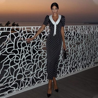 Audrey Hepburn Style French Polka Dot Vintage Print Color Block Dress 02