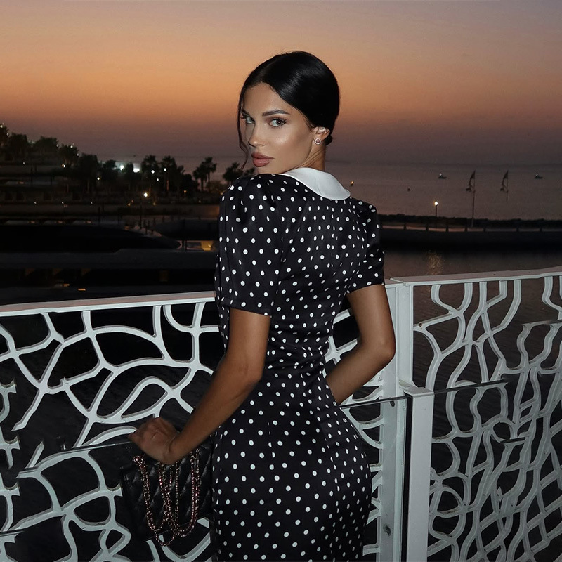 Audrey Hepburn Style French Polka Dot Vintage Print Color Block Dress