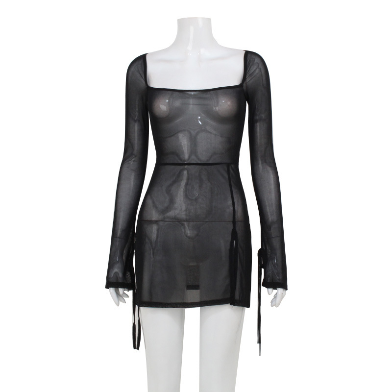 Trendy Square Neck Sexy Mesh Crop Top with Bikini Cover-Up – Bodycon Bikini Dress 