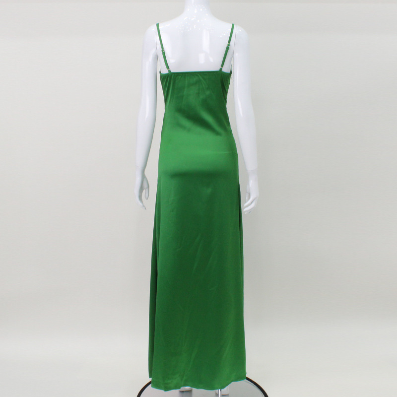 Sexy High Slit Spaghetti Strap Backless Long Satin Evening Gown – Glamorous Dress