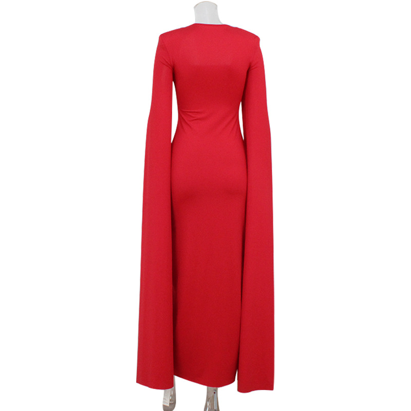 Trendy Square Neck Puff Sleeve Waist-Cinching Solid Color Sexy Long Evening Gown – Red Carpet Dress 