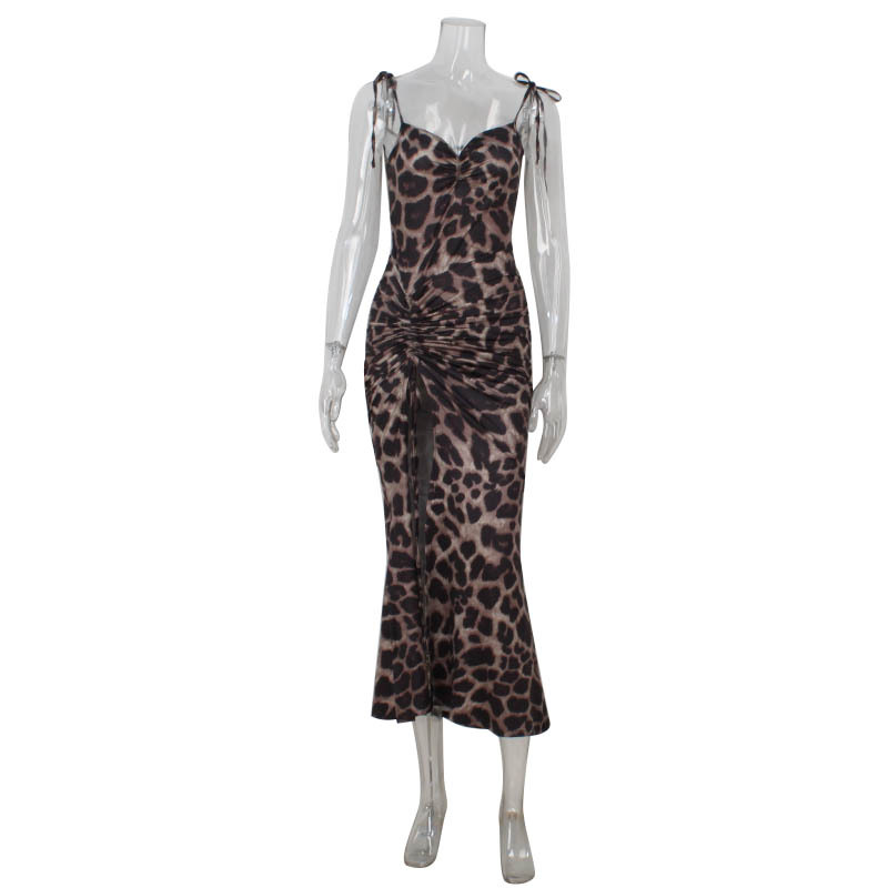 Wild Leopard Print Spaghetti Strap Bodycon Midi Dress – Sexy & Bold Long Dress