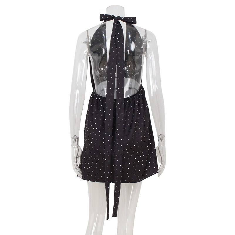 Sleeveless Halter Backless Polka Dot Print Waist-Cinching Slimming Mini Dress – Sweet & Seductive Style