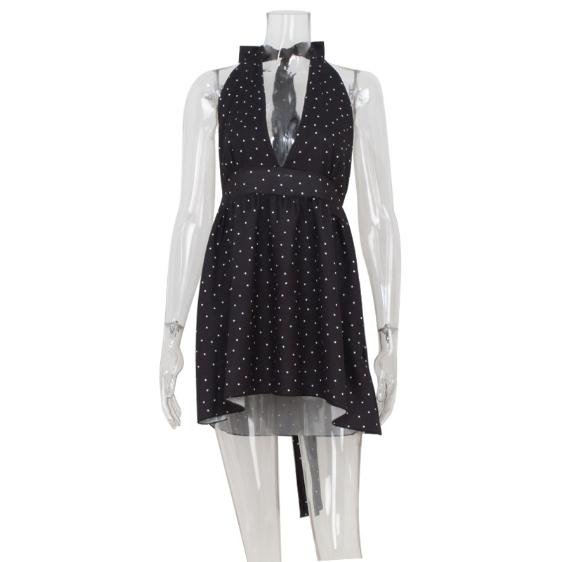 Sleeveless Halter Backless Polka Dot Print Waist-Cinching Slimming Mini Dress – Sweet & Seductive Style