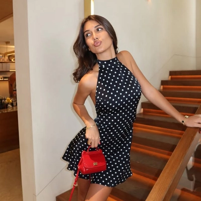 Halter Backless A-Line Bodycon Dress with Polka Dot Print – Sweet & Seductive Style 02