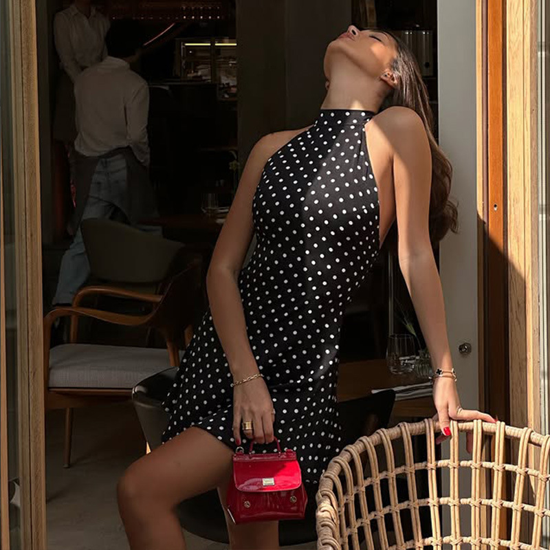 Halter Backless A-Line Bodycon Dress with Polka Dot Print – Sweet & Seductive Style