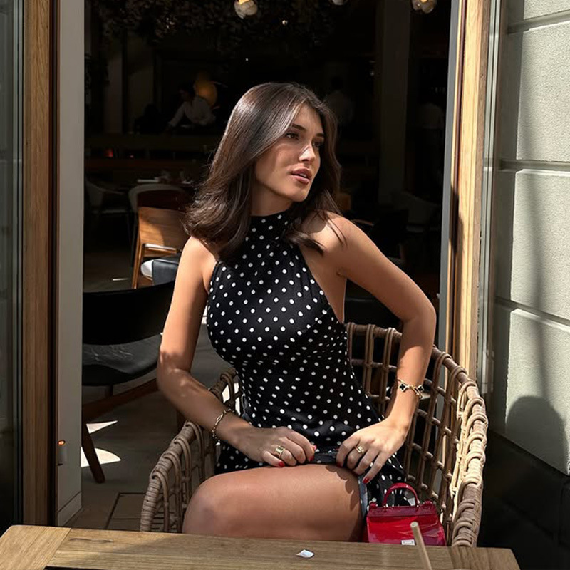 Halter Backless A-Line Bodycon Dress with Polka Dot Print – Sweet & Seductive Style