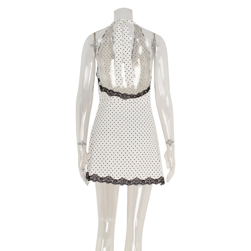 V-Neck Lace Trim Halter Bodycon A-Line Mini Dress – Sweet & Seductive Style