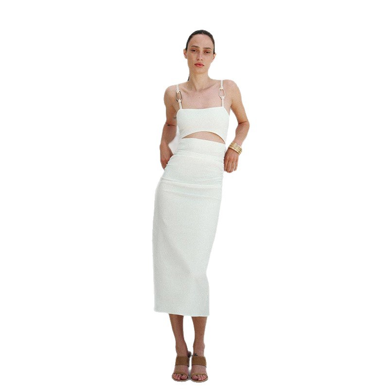 Solid Color Backless Twist Halter High Waist Bodycon Midi Dress for Women – Slimming & Elegant Strapless Dress for Date, Party, Evening Events